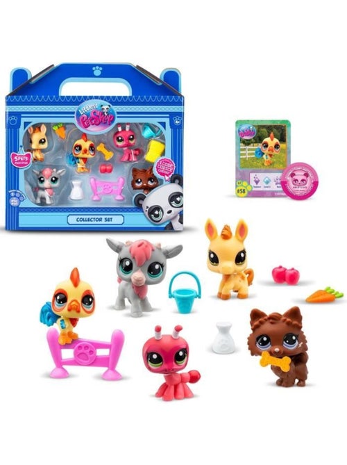Lot de 5 figurines - set collector thème ferme + accessoires - bandai littlest pet shop - Kiabi