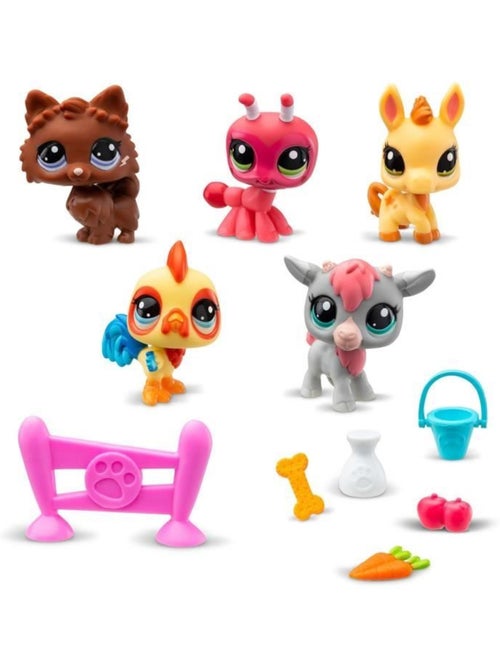 Lot de 5 figurines - set collector thème ferme + accessoires - bandai littlest pet shop - Kiabi