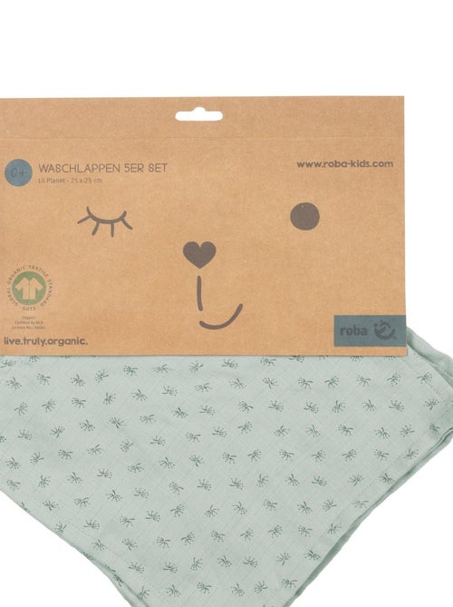 Lot de 5 Gants de Toilette "Lil Planet" - Coton Bio Oekotex - 'ROBA' - Kiabi