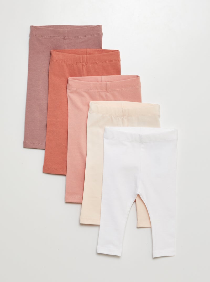 Lot de 5 leggings unis Rose - Kiabi