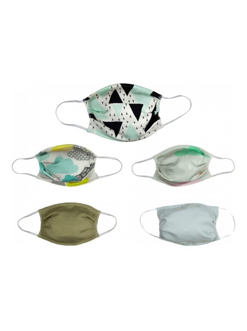 Lot de 5 Masques de protection en tissu - Lavables et sétrilisables - Kiabi