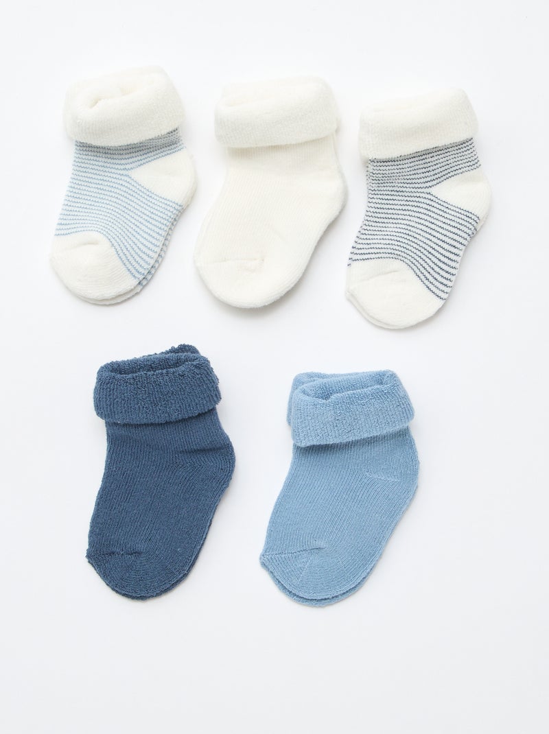 Lot de 5 paires de chaussette avec revers en coton Bleu - Kiabi