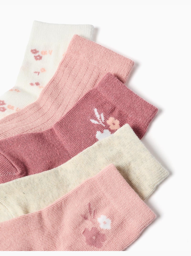 Lot de 5 paires de chaussettes à fleurs Blanc / Rose / Beige - Kiabi