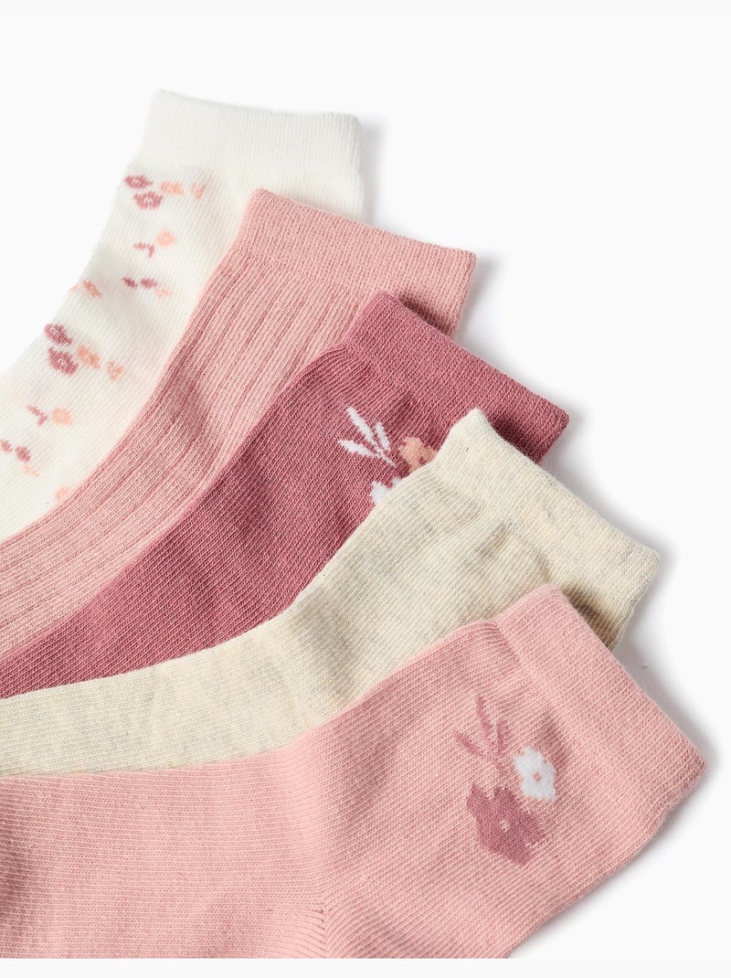 Lot de 5 paires de chaussettes à fleurs Blanc / Rose / Beige - Kiabi