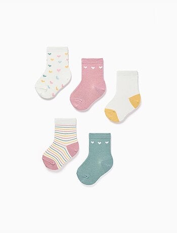 Lot de 5 paires de chaussettes à rayures/cœurs