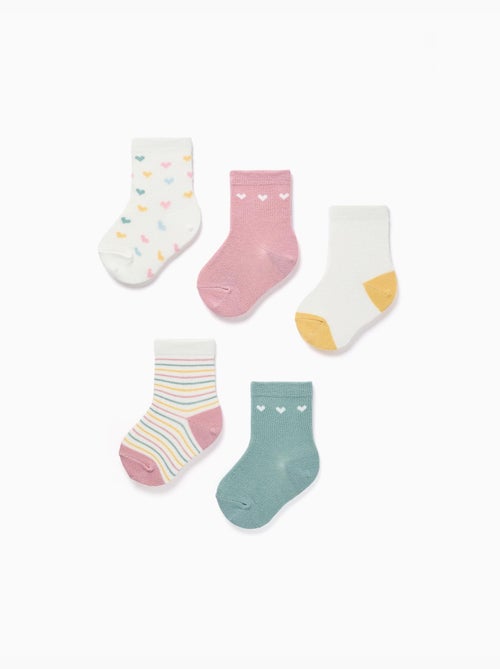 Lot de 5 paires de chaussettes à rayures/cœurs - Kiabi