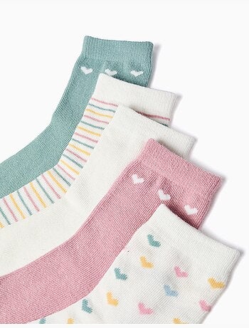 Lot de 5 paires de chaussettes à rayures/cœurs