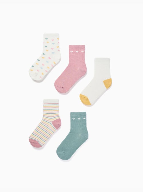 Lot de 5 paires de chaussettes à rayures/cœurs - Kiabi