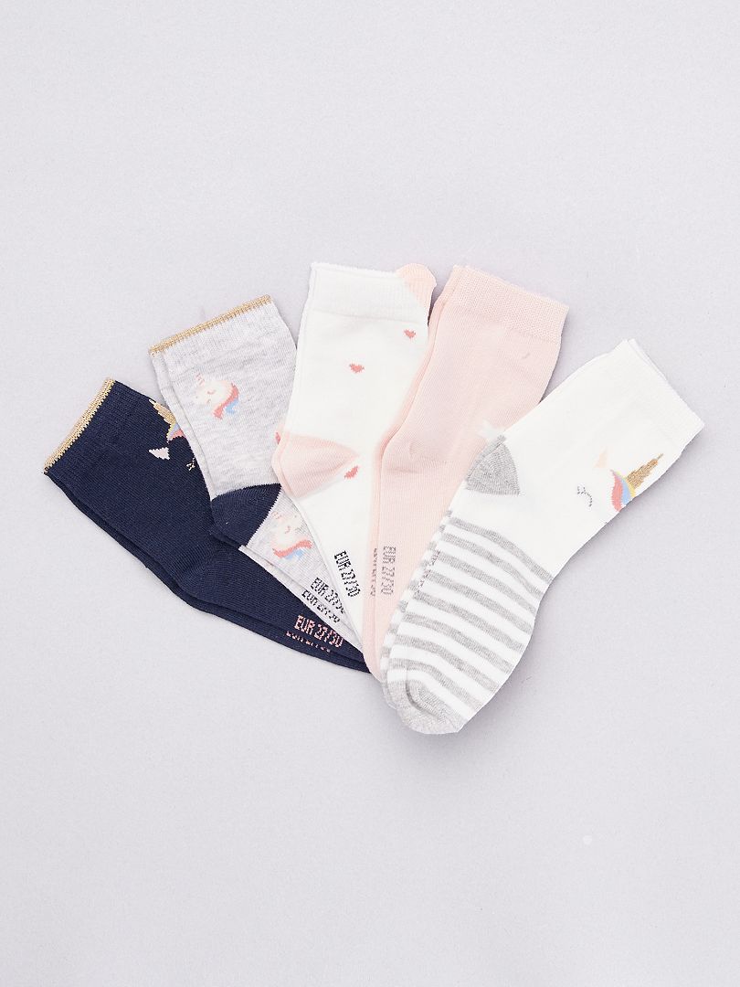 Lot de 5 paires de chaussettes 'animal' blanc/marine/gris/rose - Kiabi