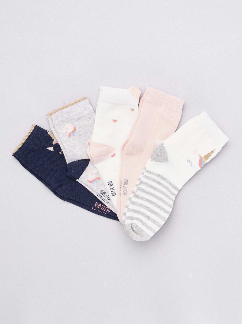 Lot de 5 paires de chaussettes 'animal' blanc/marine/gris/rose - Kiabi