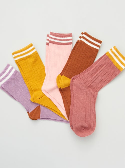 Lot de 5 paires de chaussettes avec bandes contrastantes - Kiabi