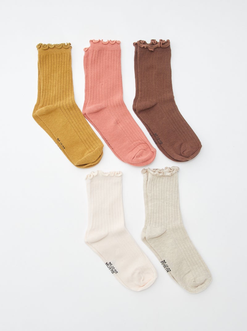 Lot de 5 paires de chaussettes avec bord volanté Beige - Kiabi