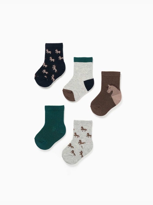 Lot de 5 paires de chaussettes avec chevaux - Kiabi Lot de 5 paires de chaussettes avec chevaux - Kiabi