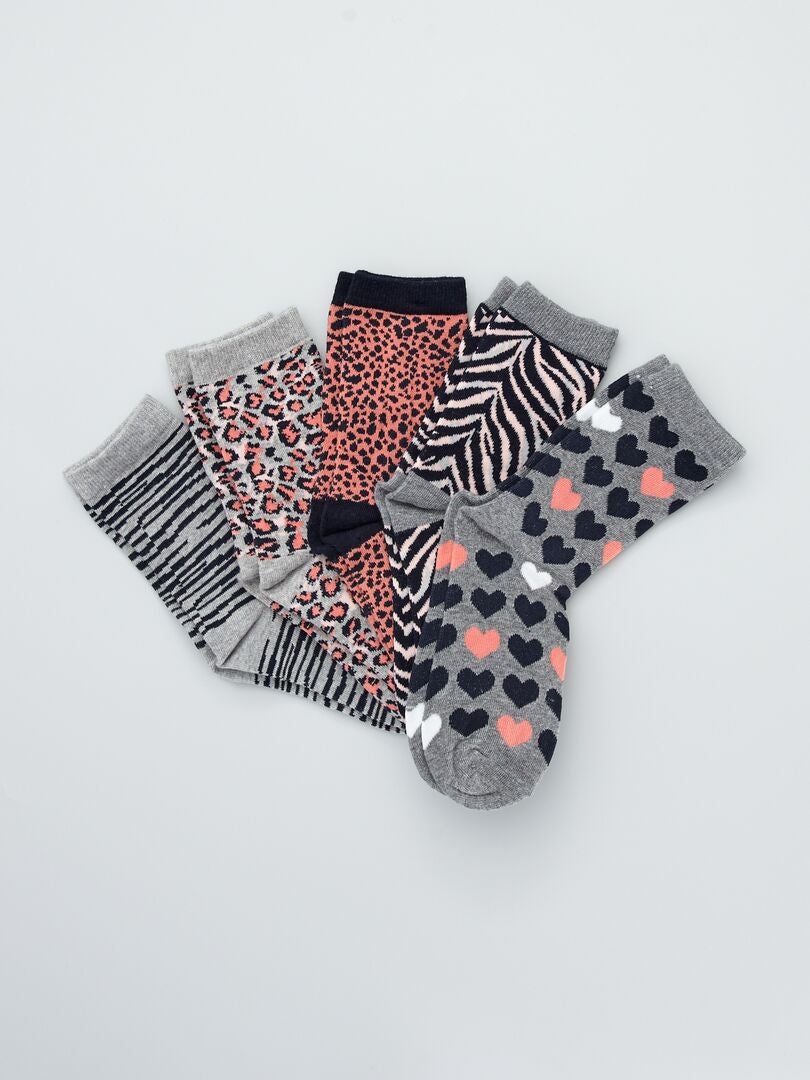 Lot de 5 paires de chaussettes avec imprimés gris clair - Kiabi