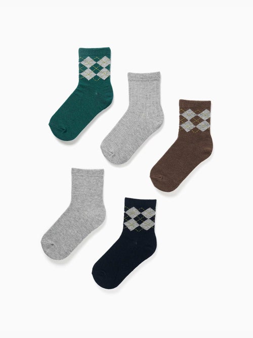 Lot de 5 paires de chaussettes avec jacquard losange - Kiabi Lot de 5 paires de chaussettes avec jacquard losange - Kiabi