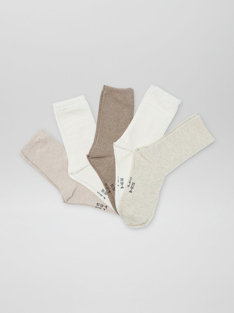 Lot de 5 paires de chaussettes Beige/blanc - Kiabi