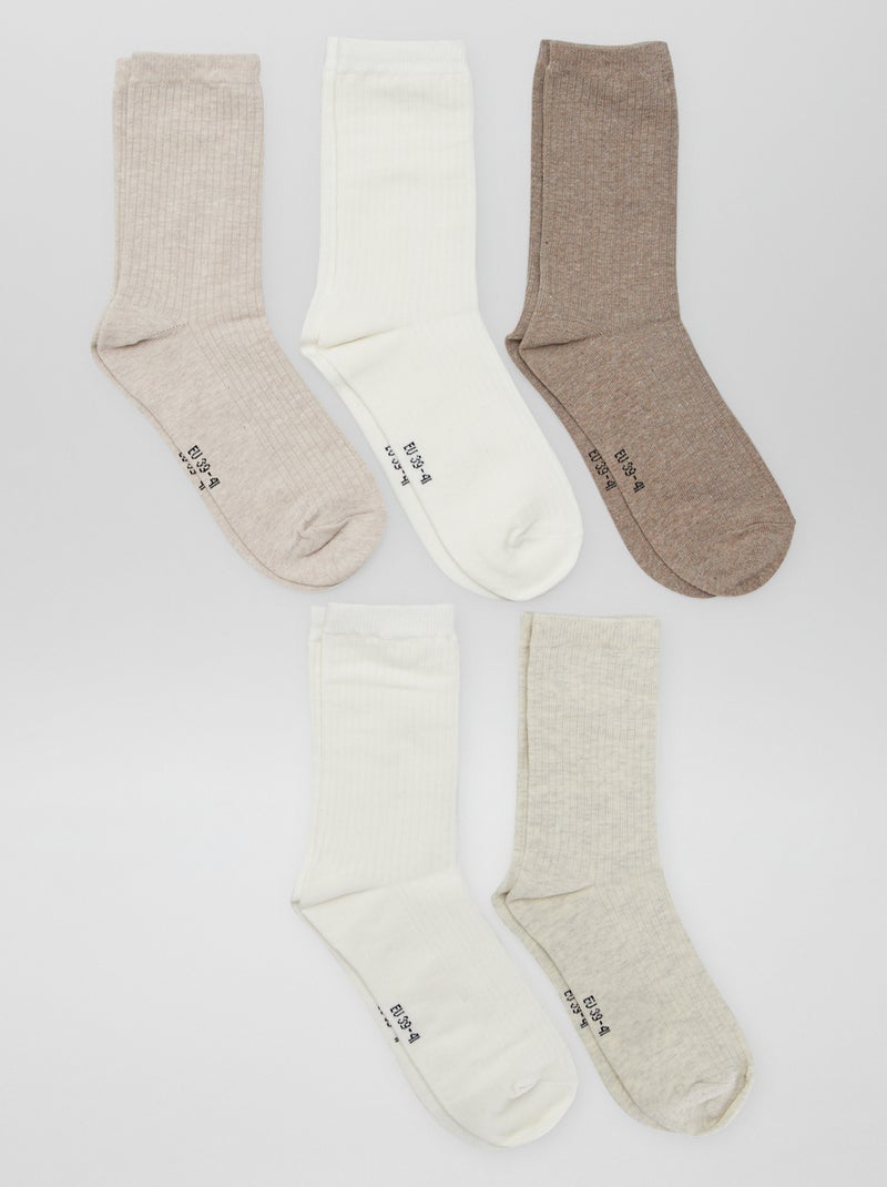 Lot de 5 paires de chaussettes Beige/blanc - Kiabi