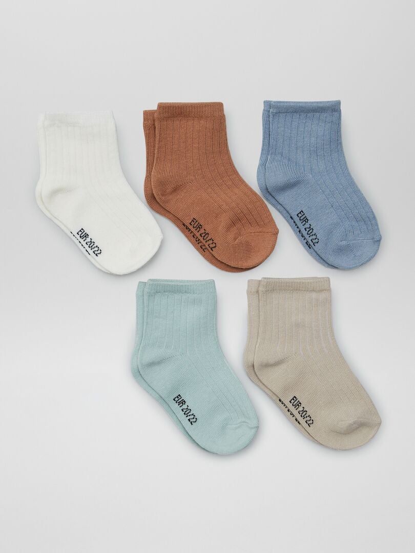 Chaussettes fantaisie - Lot de 5 - marron/bleu - Kiabi - 6.00€