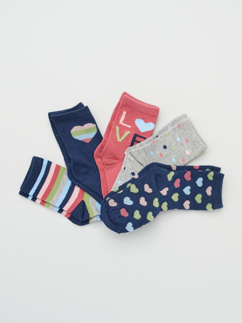 Lot de 5 paires de chaussettes bleu/rose - Kiabi