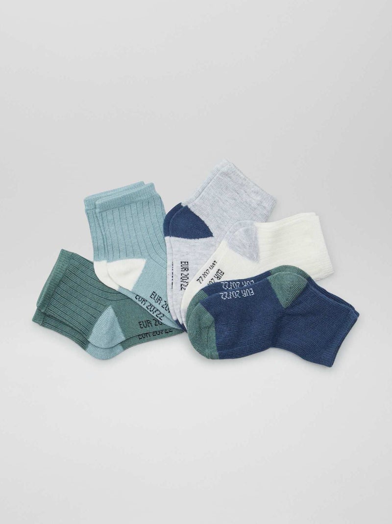 Lot de 5 paires de chaussettes Bleu/vert/gris/blanc - Kiabi