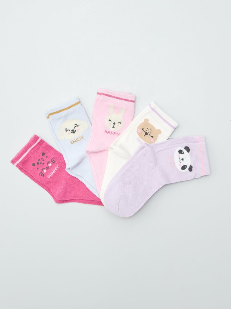 Lot de 5 paires de chaussettes colorées Rose/bleu/blanc - Kiabi