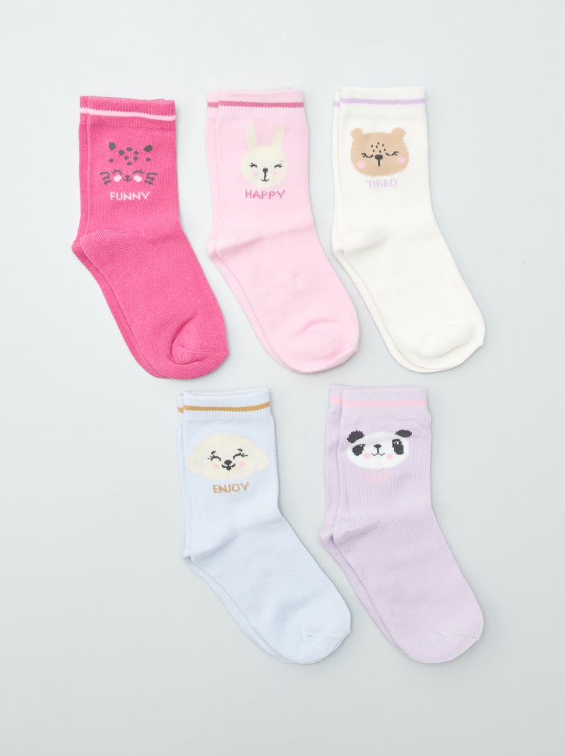 Lot de 5 paires de chaussettes colorées Rose/bleu/blanc - Kiabi