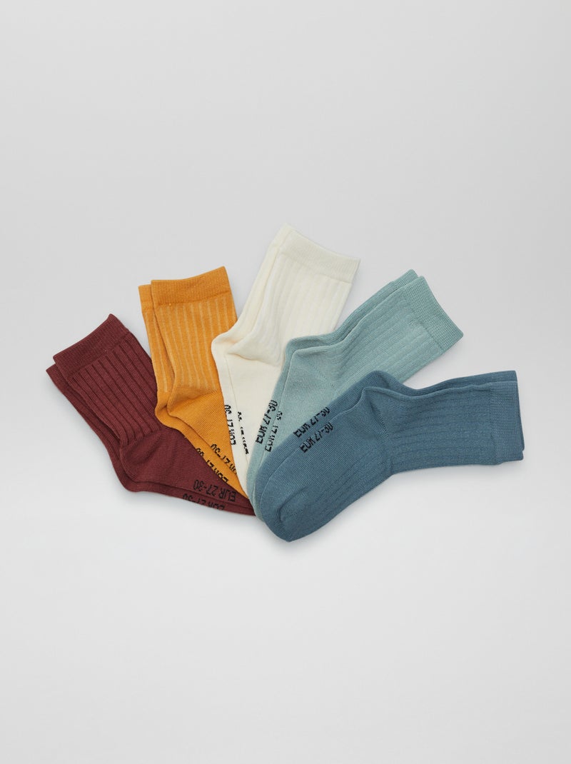 Lot de 5 paires de chaussettes côtelées Blanc/vert/rouge/jaune/bleu - Kiabi