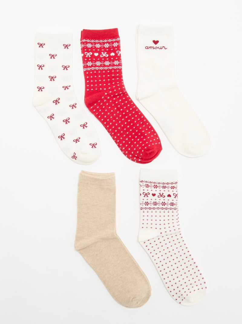 Lot de 5 paires de chaussettes de Noël Rouge - Kiabi