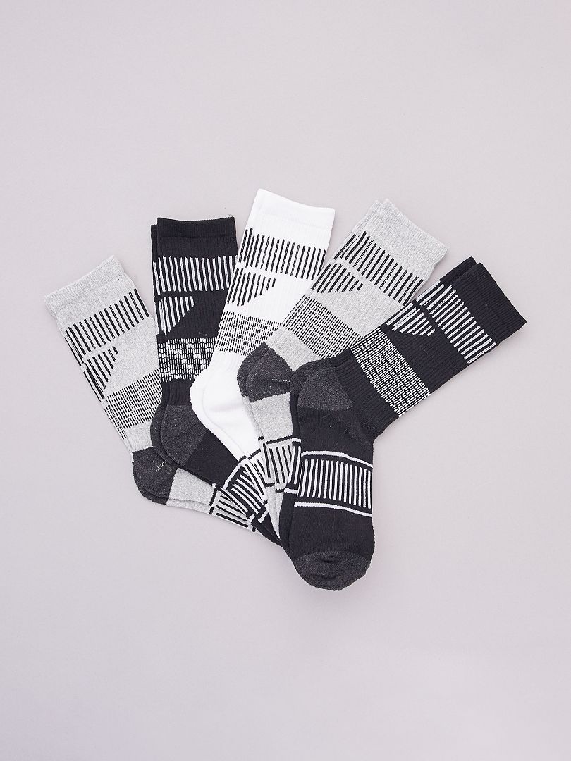 Lot de 5 paires de chaussettes de sport noir/gris - Kiabi