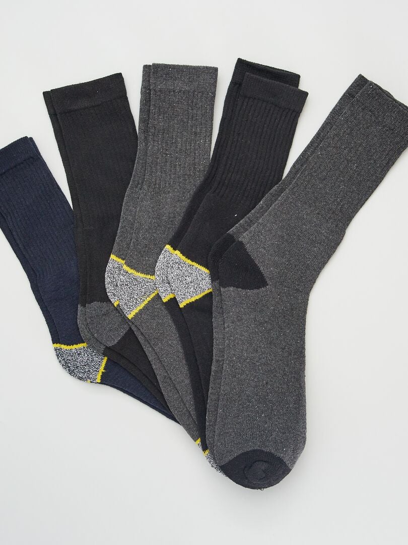 Lot de 5 paires de chaussettes de travail Noir/gris - Kiabi