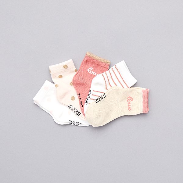 Lot De 5 Paires De Chaussettes Eco Concues Bebe Fille Rose Blanc Beige Kiabi 6 00