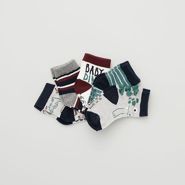 Lot De 5 Paires De Chaussettes Bebe Fille Ecru Gris Vert Dino Kiabi 6 00