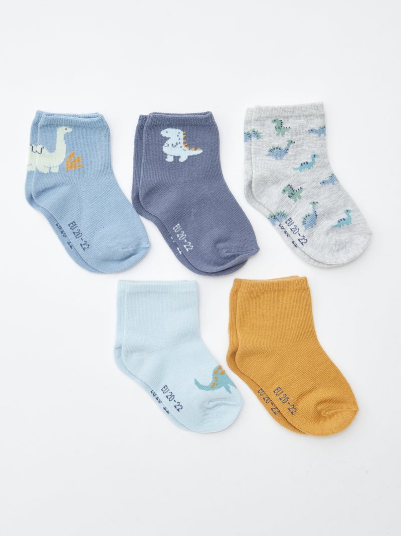 Lot de 5 paires de chaussettes en maille stretch Bleu/jaune - Kiabi