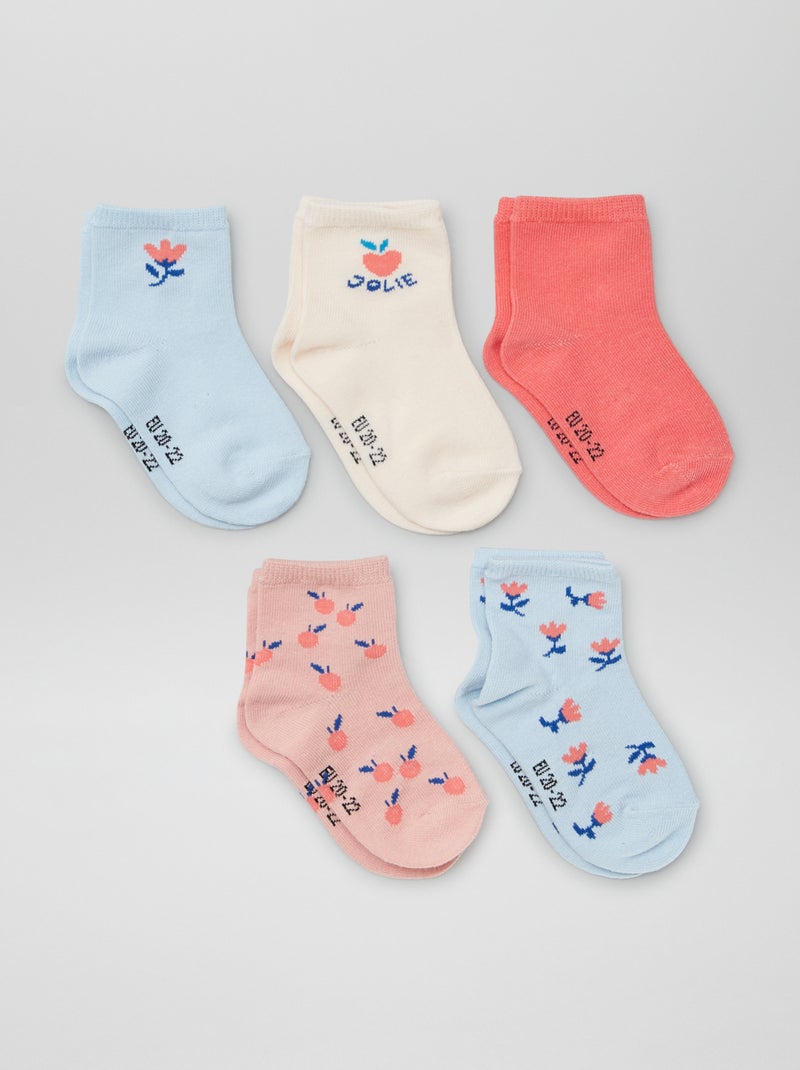 Lot de 5 paires de chaussettes en maille stretch Bleu/Rose - Kiabi