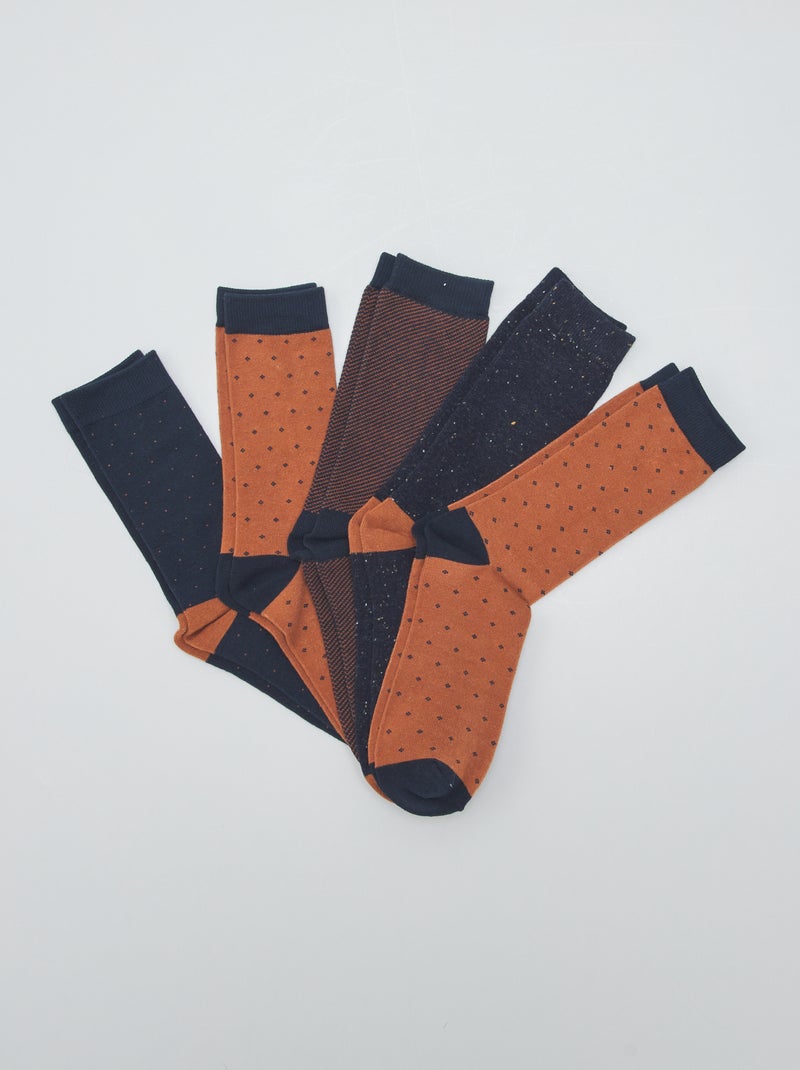 Lot de 5 paires de chaussettes fantaisies Bleu/marron - Kiabi