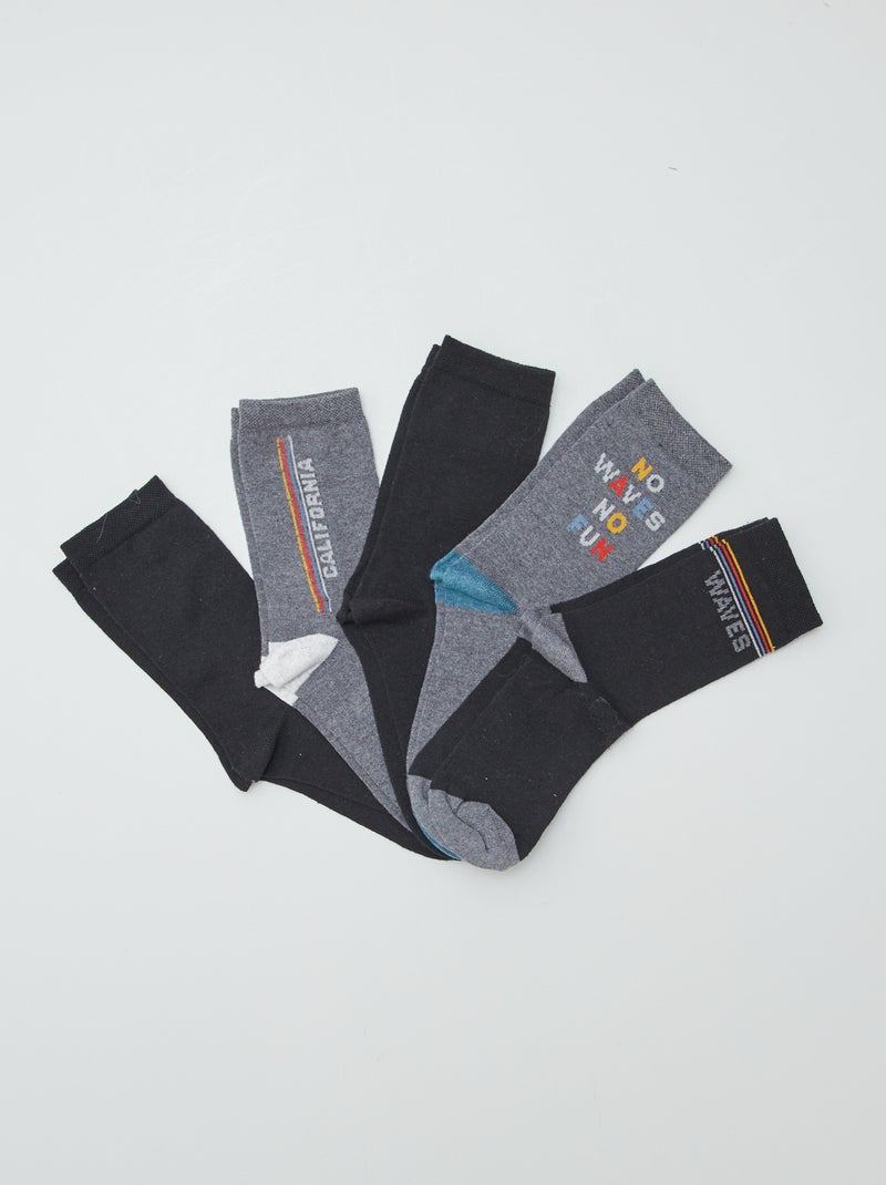 Lot de 5 paires de chaussettes fantaisies Gris - Kiabi