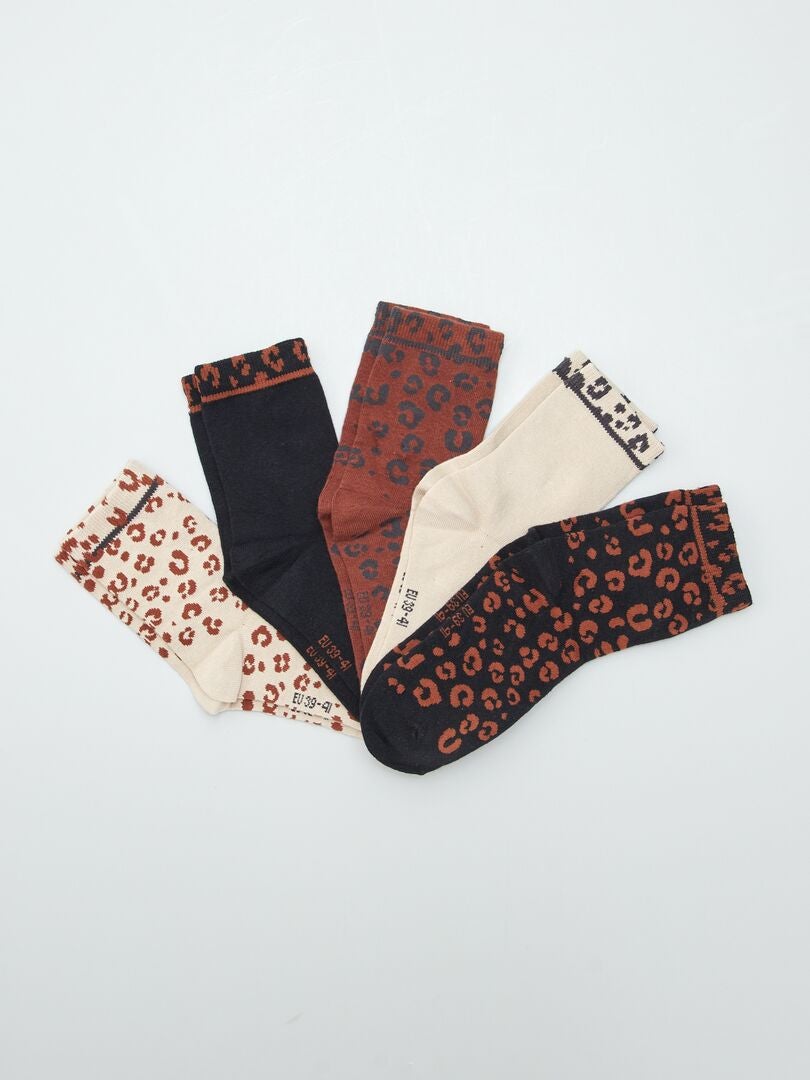 Lot de 5 paires de chaussettes fantaisies Marron - Kiabi