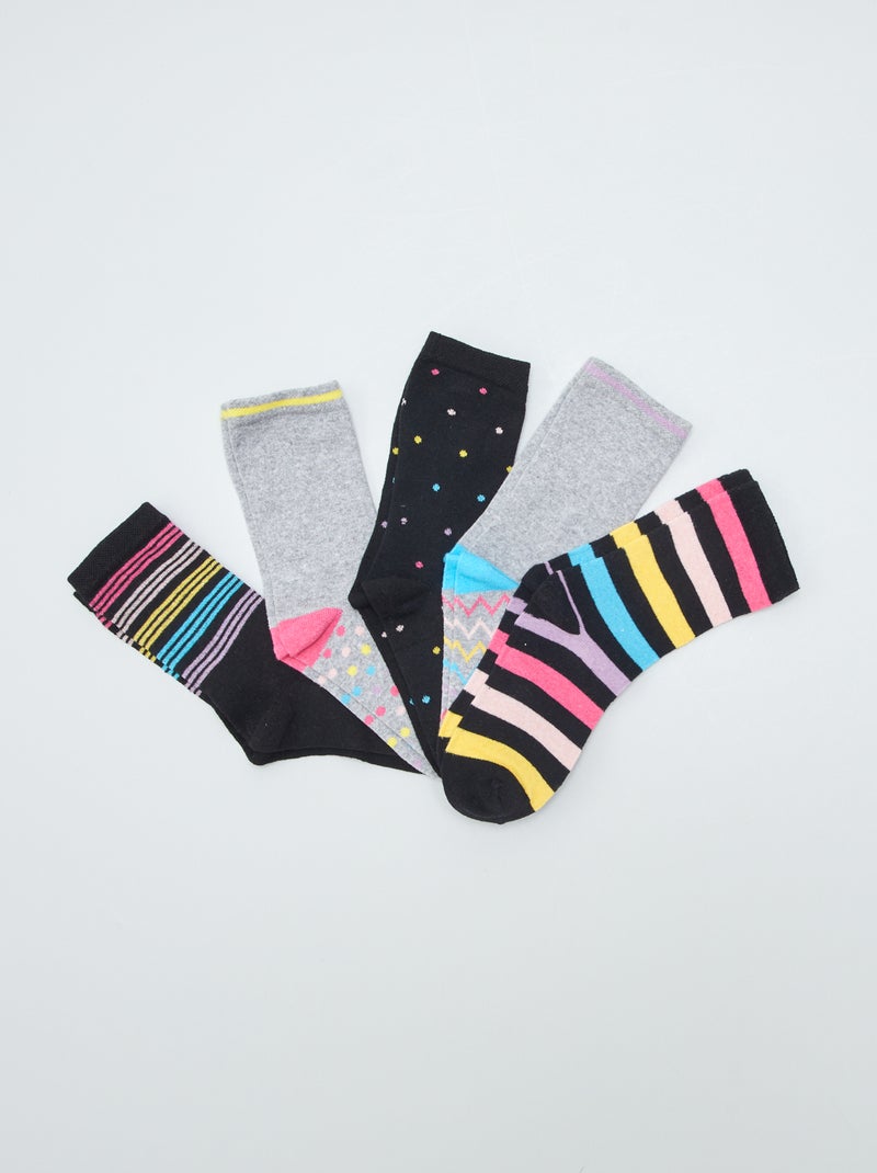 Lot de 5 paires de chaussettes fantaisies Noir/gris - Kiabi