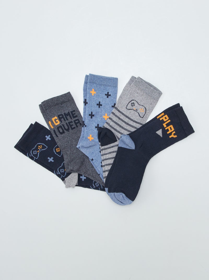Lot de 5 paires de chaussettes 'gamer' bleu/gris - Kiabi