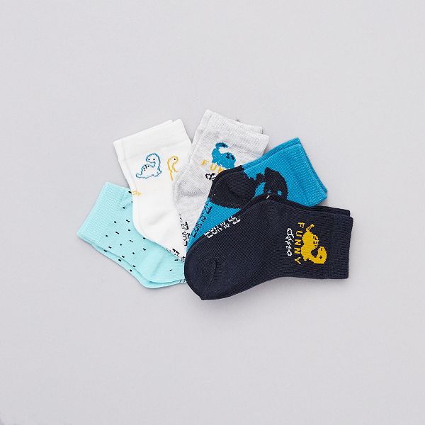 Lot De 5 Paires De Chaussettes Bebe Fille Gris Bleu Blanc Kiabi 6 00