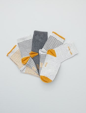 Lot de 5 paires de chaussettes côtelées rayées garçon - kaki, Garçon