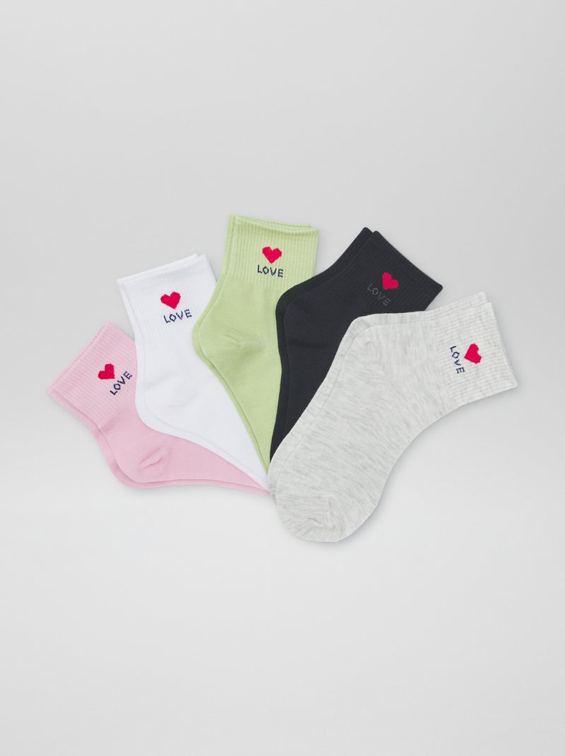 Lot de 5 paires de chaussettes Gris/noir/rose/blanc/vert - Kiabi