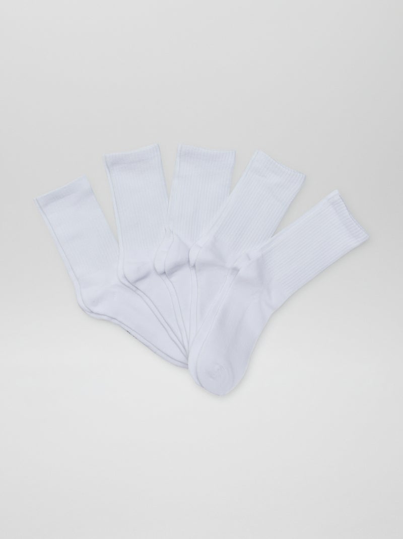 Lot de 5 paires de chaussettes hautes en maille Blanc - Kiabi