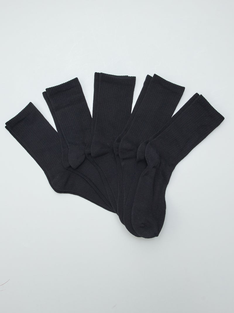 Lot de 5 paires de chaussettes hautes en maille Noir - Kiabi