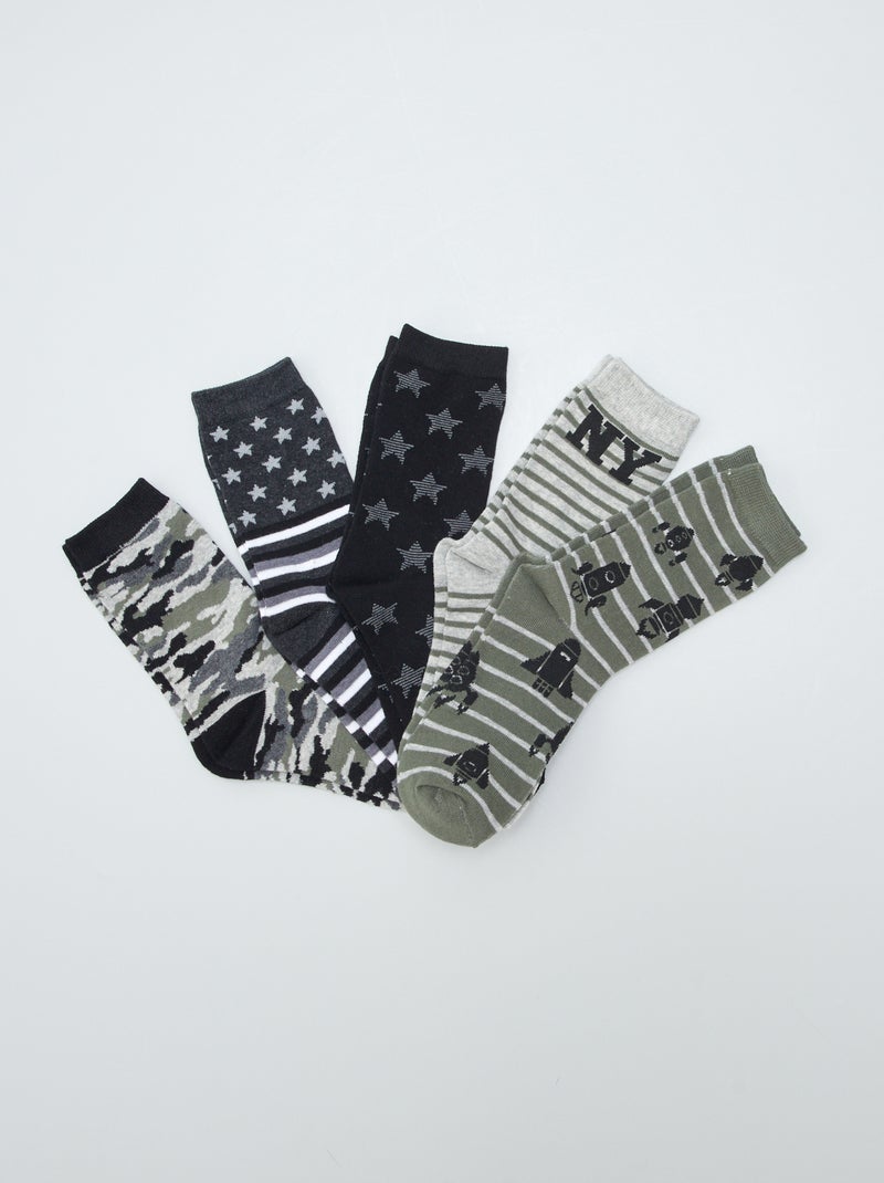 Lot de 5 paires de chaussettes imprimé américain Noir/gris - Kiabi