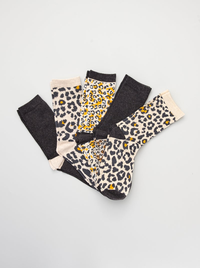 Lot de 5 paires de chaussettes imprimé animal gris - Kiabi