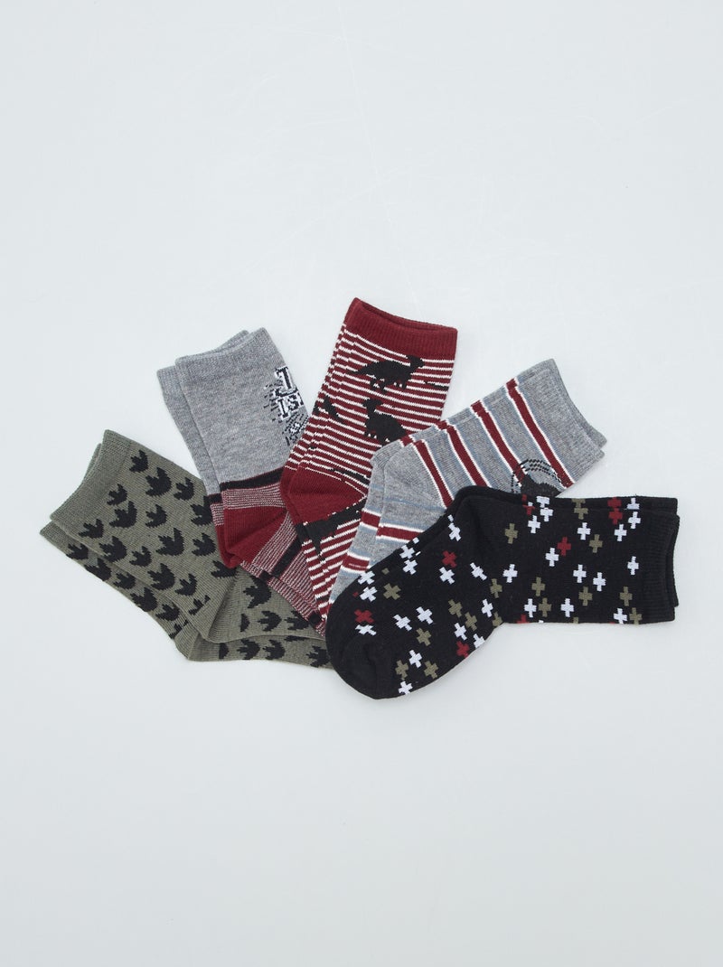 Lot de 5 paires de chaussettes imprimé dinosaure Gris/bordeaux - Kiabi