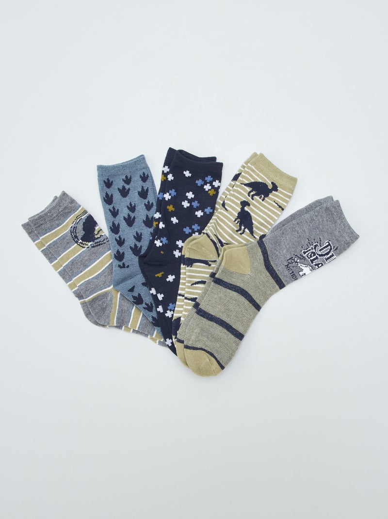 Lot de 5 paires de chaussettes imprimé dinosaure Kaki - Kiabi