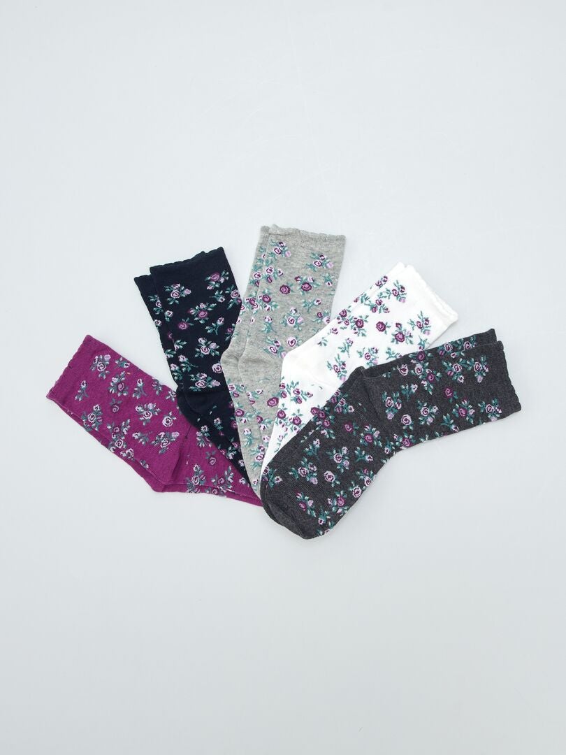 Lot de 5 paires de chaussettes imprimé fleuri Gris - Kiabi