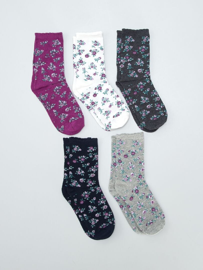 5 Paires Chaussettes à Imprimé Floral | Mode En Ligne | SHEIN